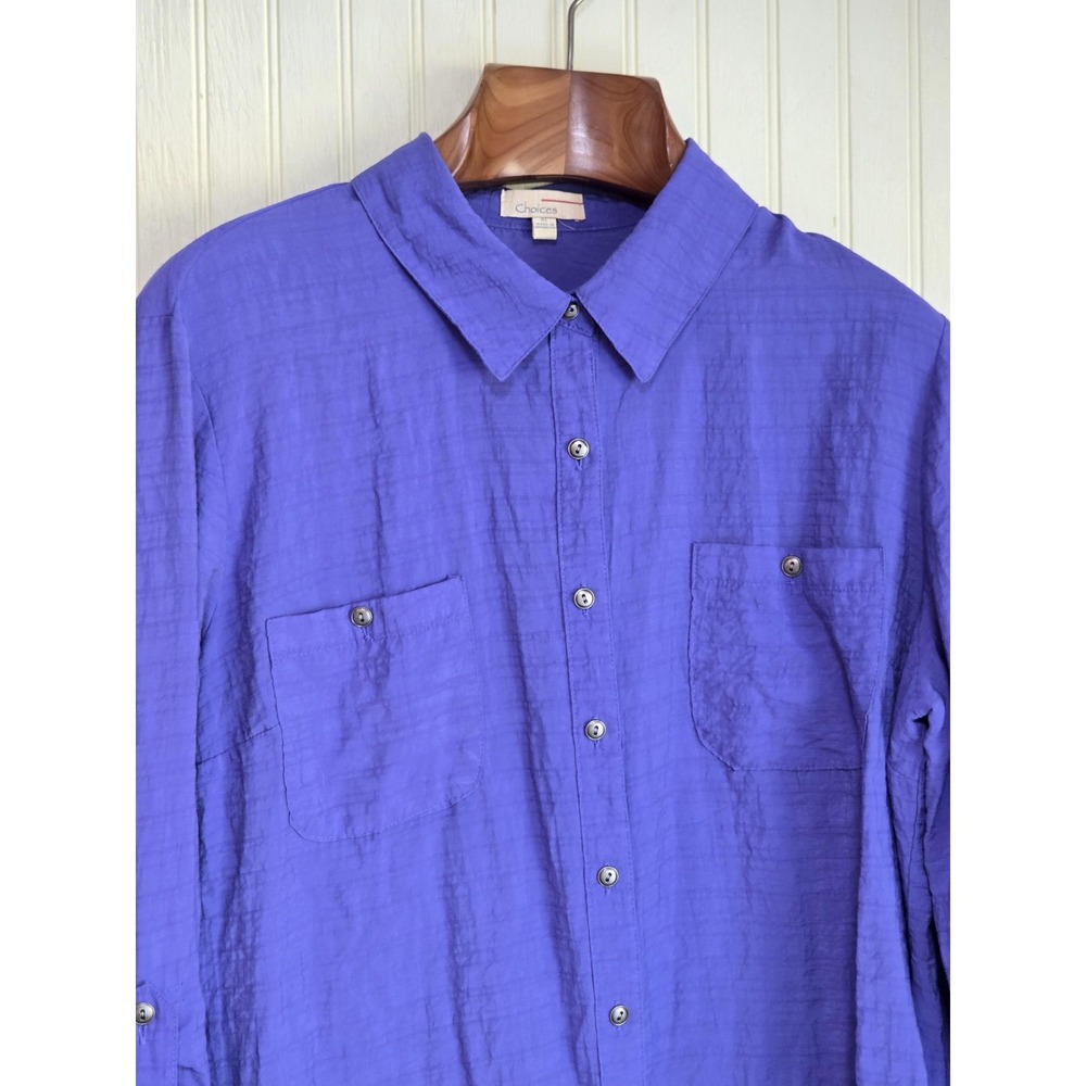 Choices Shirt Womens XL Purple Button Front Roll Tab Sleeve Rayon Nylon‎ Top